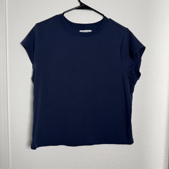 Free Assembly Tops - Free Assembly T-Shirt Women XL Navy Blue Cap Sleeve Crew Neck Cotton Stretch